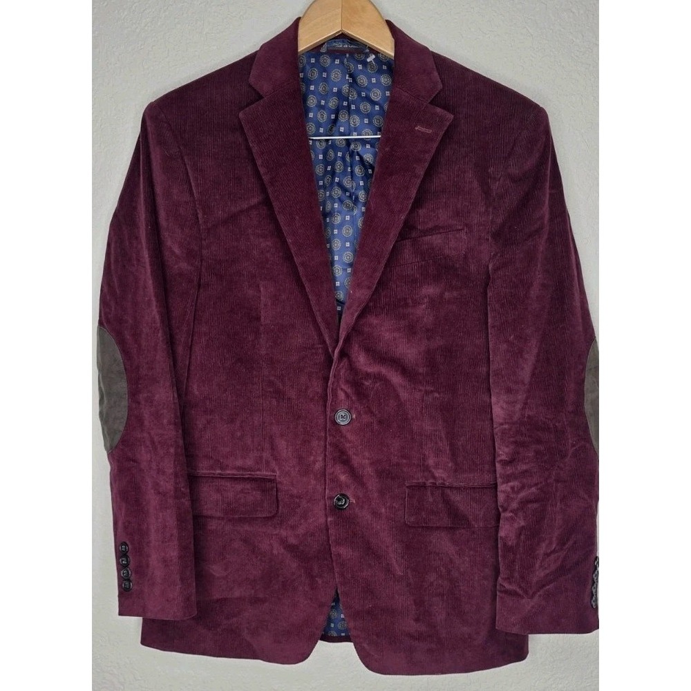 Ralph Lauren Blazer Men 36R Suede Elbow Patches Wine Red Corduroy Career Jacket